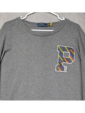 Polo Ralph Lauren Mens 2XLT Gray Long Sleeve T Shirt Big Tall Graphic P Logo Tee